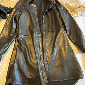 Black Faux Leather Button-Front Women's Shirt